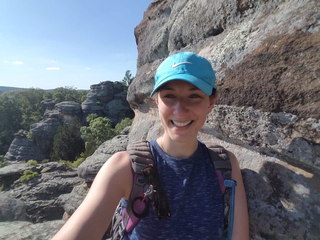 Resident Anja Srienc hiking in Shawnee National Forest in Southern Illinois