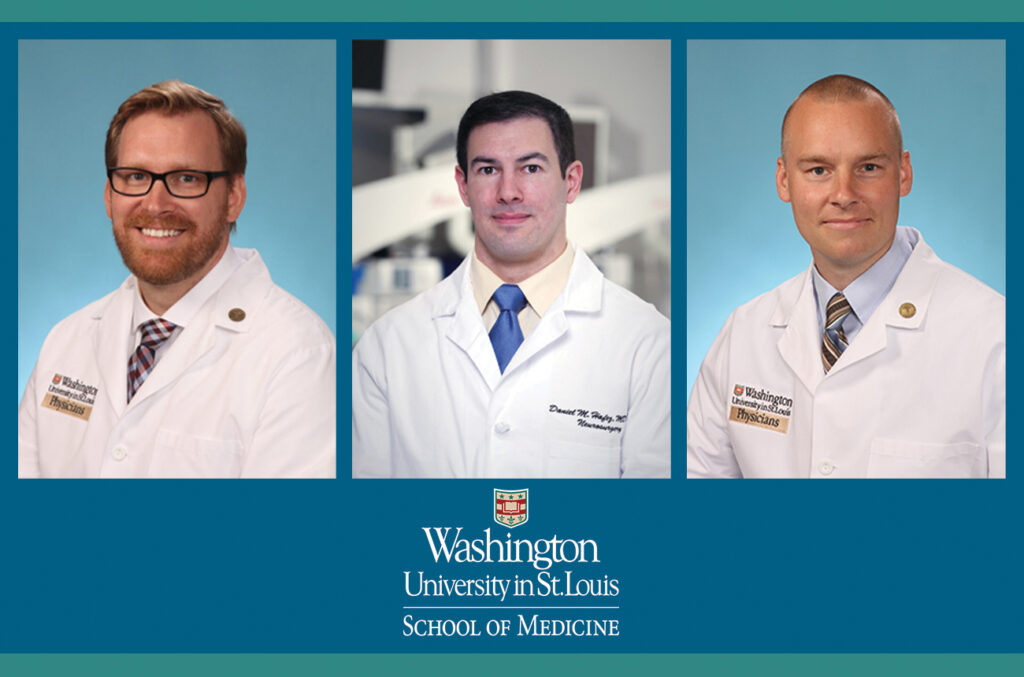 Adam Bevan, MD, PhD, Dan Hafez, MD, PhD and Peter Sylvester, MD graduate from Neurosurgery residency